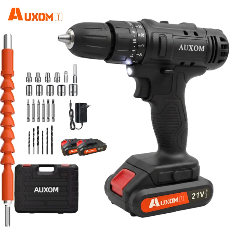 AUXOM Furadeira Parafusadeira a Bateria 21V 2 Baterias com Maleta - Impacto, Profissional em Oferta na Shopee
