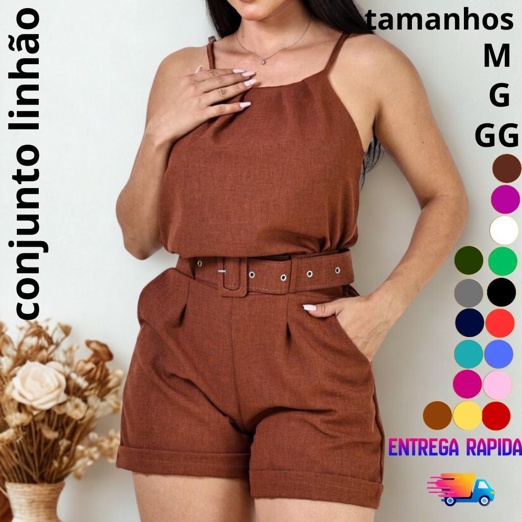 conjunto feminina linhão verão blusa e shorts casual em Oferta na Shopee