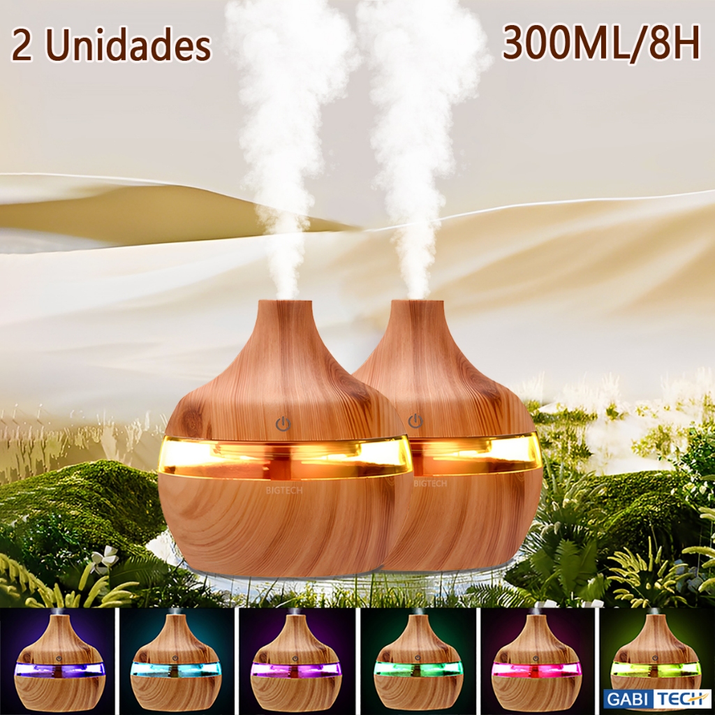 2 Unidades Umidificadores de ar Usb Tipo Madeira Difusor 300ml Purificador de Ar Decoração