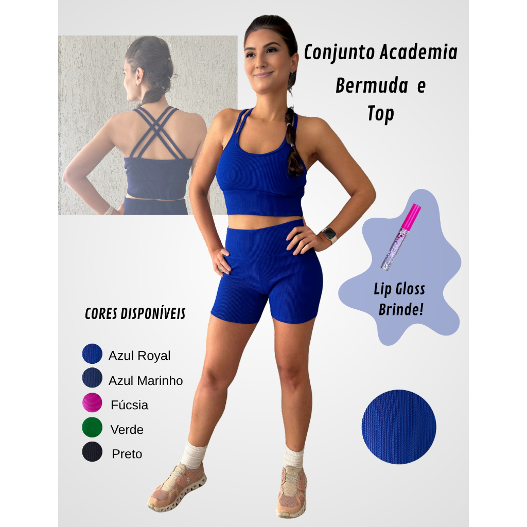 Conjunto Fitness Top e Bermuda Academia Zero Transparência Esporte e Lazer