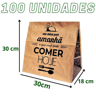Saco Kraft Papel Delivery Estampado G 30x30x18cm (100 Unidades) em Oferta na Shopee