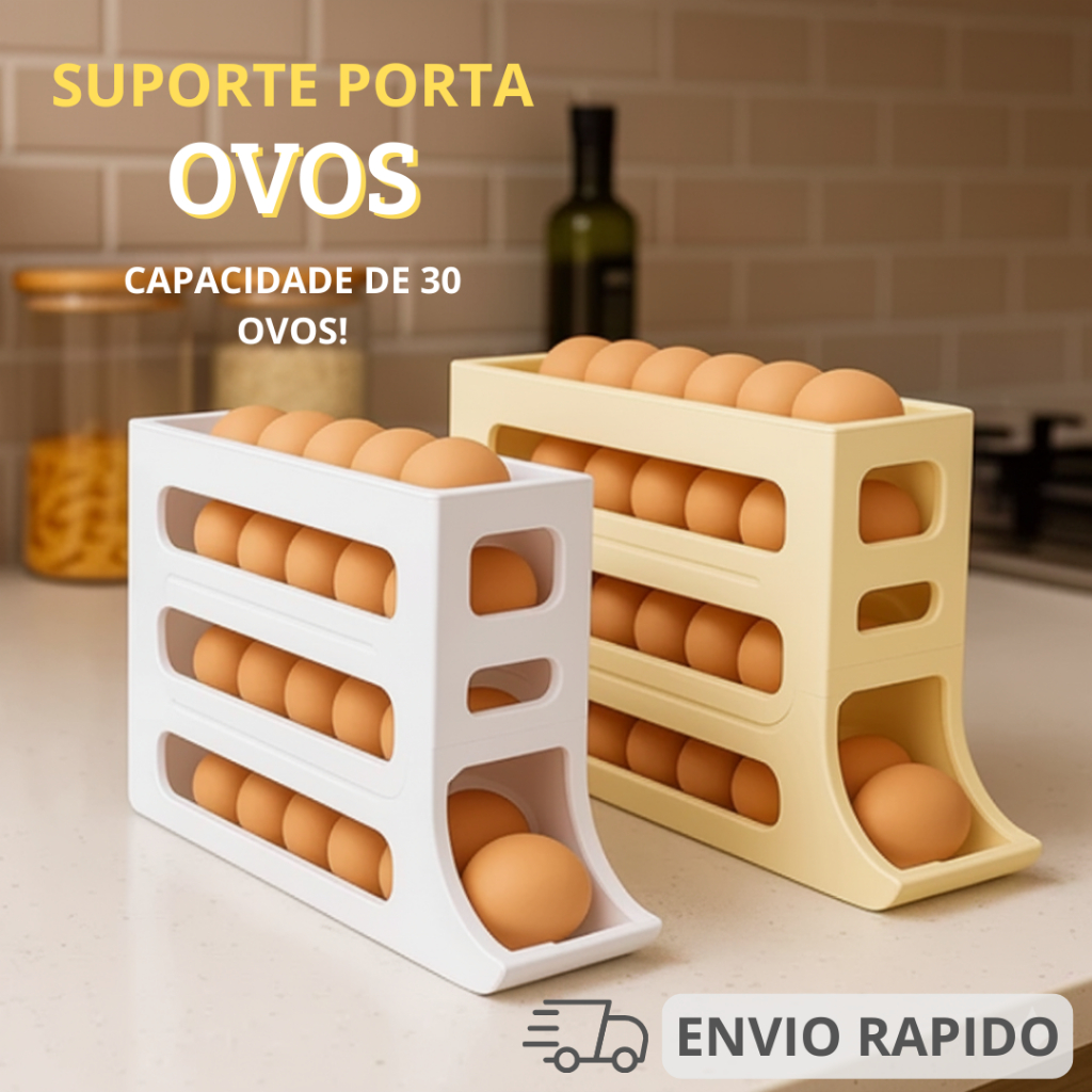 Suporte Porta Ovos Rolante 4 Andares Plástico Durável Organizador de Geladeira  24 a 30 Ovos