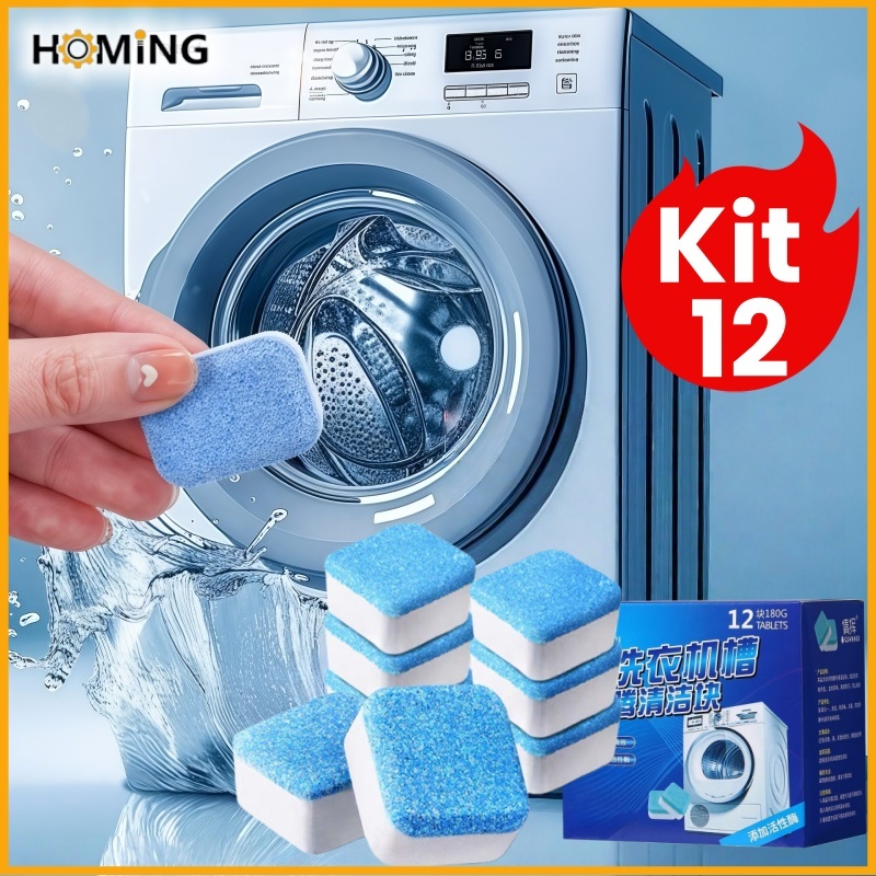 Kit 12 Limpador de Máquina de lavar Comprimido Efervescente Sólido para Remover Manchas