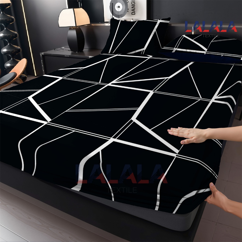 Preto Geometria Jogo De Lençol 03 Peças CASAL QUEEN Percal Ponto Palito Estampado SOLTEIRO