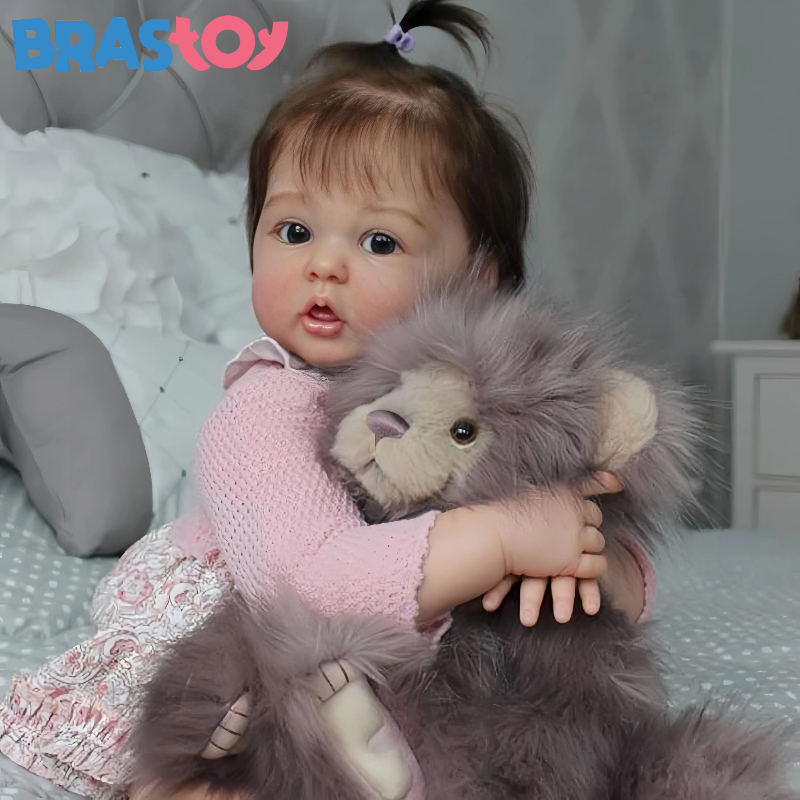 Boneca Bebê Reborn Silicone Menina 55cm Ohlo Castanho Pode dar Banho Brastoy