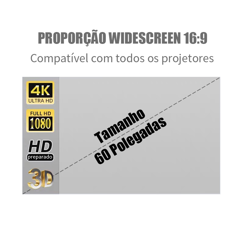Tela Projetor Refletiva Portátil 60 Polegadas 4K Full HD 16:9 Antirreflexo Para Home Theater Party Basta Colar