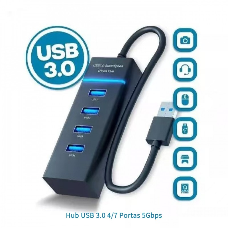 Hub USB 3.0 de 4 e 7 Portas Super Speed (5Gbps) – Ideal para Notebook e PC