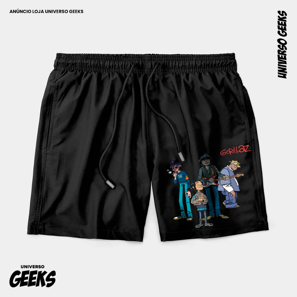 Bermuda Tactel Gorillaz Banda Short Confortável Com Elastano Ideal Lazer Treino Esportes Praia