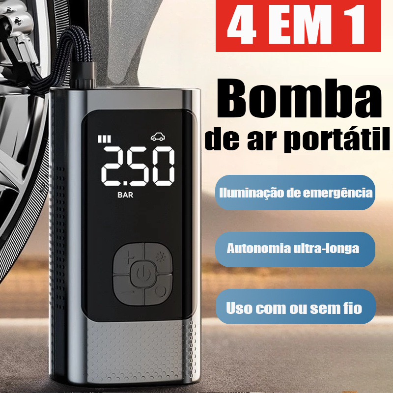 Bomba de Ar Portatil Compressor Inflator Multi-função 4 em 1 PowerBank 8kmah Bateria Calibrador de Carro Auto Pneu M6