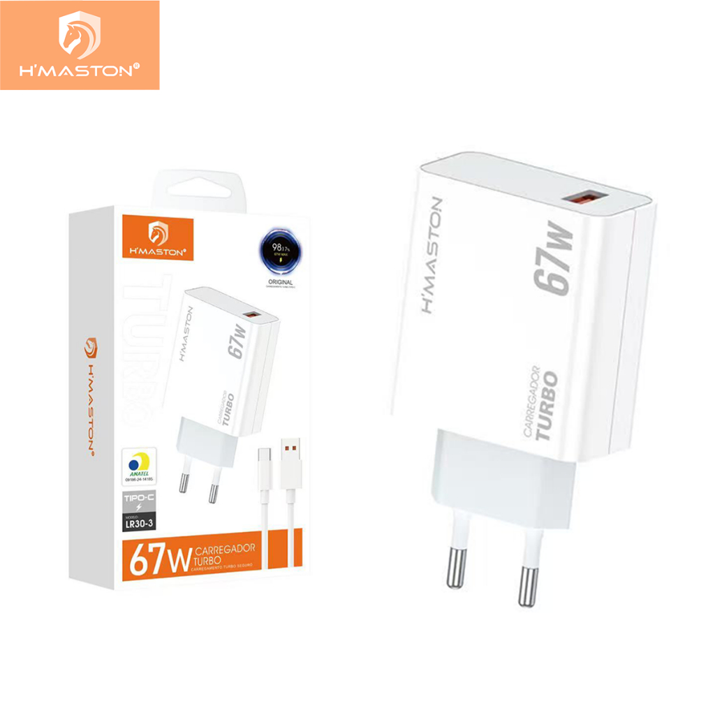 H'maston LR30-3 Carregador Turbo 67w Fonte Usb Cabo Tipo C Rápido Seguro Compacto USB-C em Oferta na Shopee