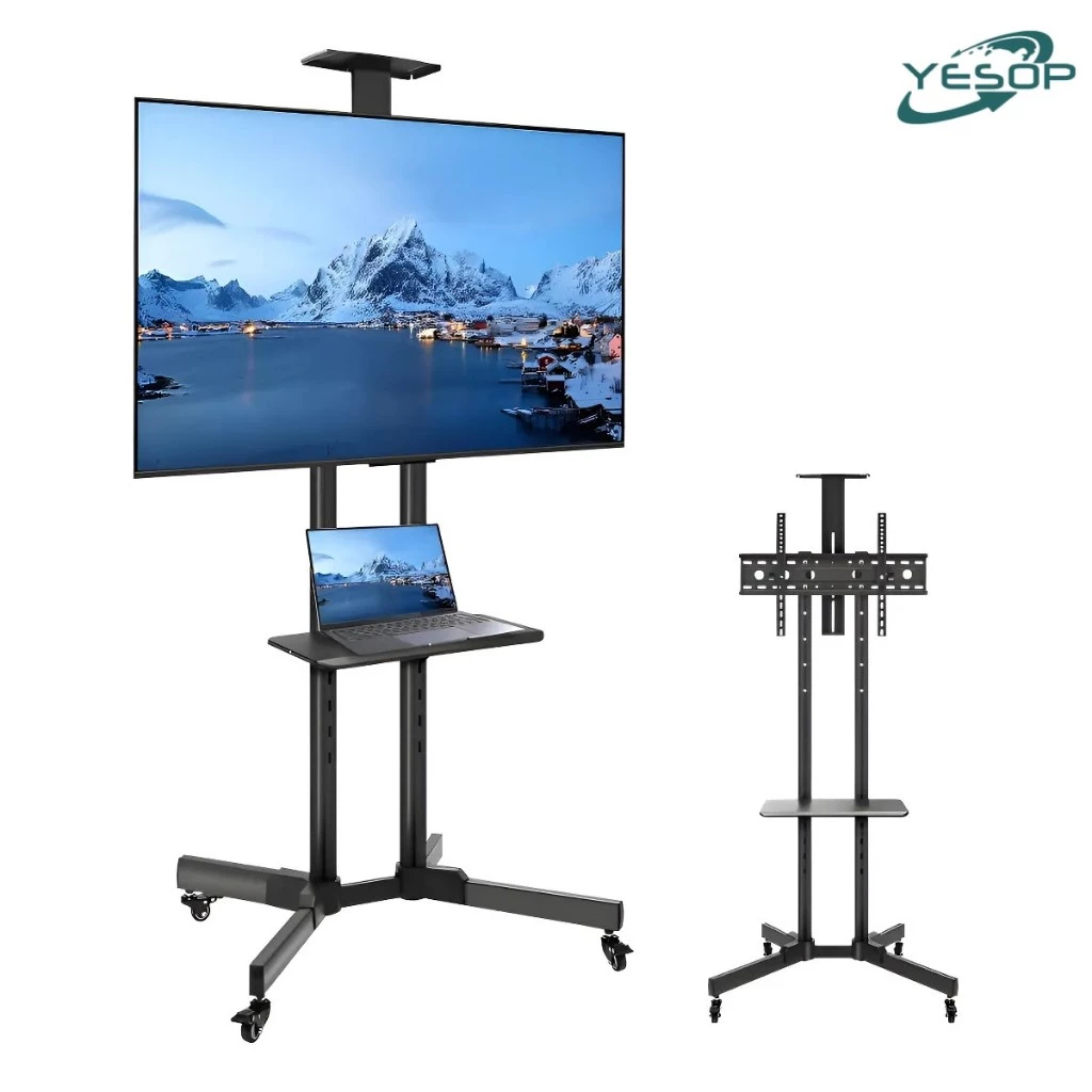YESOP Suporte TV Móvel de Chão com Rodinhas Pedestal Ajustável para TVs 32 a 65