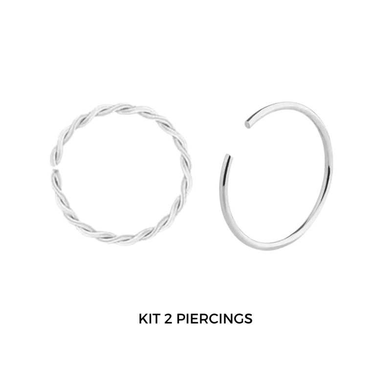 Kit Piercings Argola Fio Torcido, Fio Liso Nostril Prata 925 8mm Nariz em Oferta na Shopee