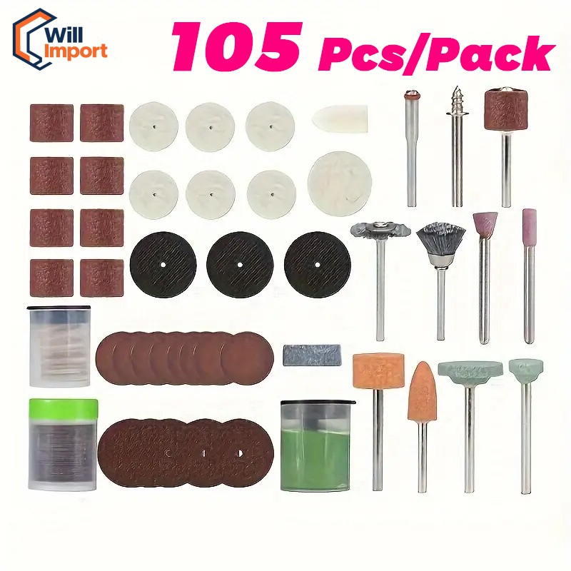 Kit 105 Acessórios Essenciais para Micro Retífica Completo Padrão Dremel Multimarcas lixa disco