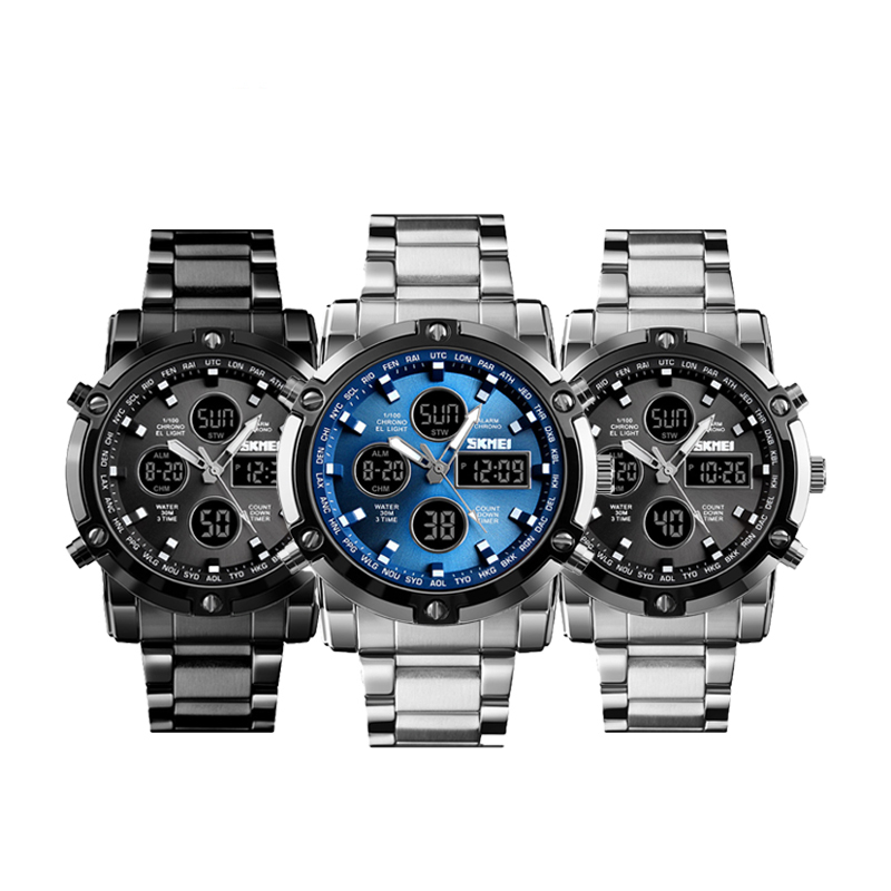 Zeblaze&skmei Men's Watch Belt Military Belt à prova d'água LED Multi-Time Relógio Relógio de aço inoxidável Relógio