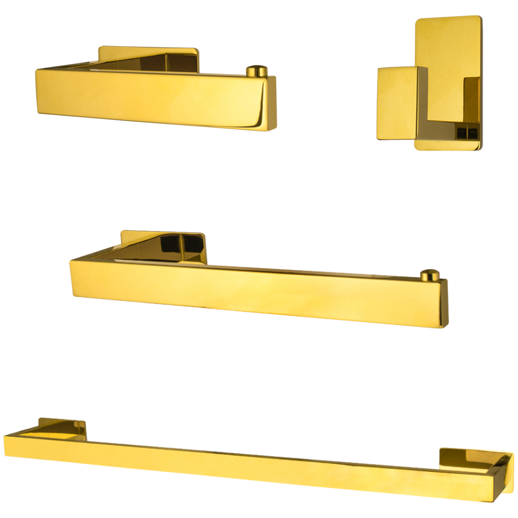 Kit Banheiro Luxo 4 Peças Dourado Brilhante Metal Moderno em Oferta na Shopee