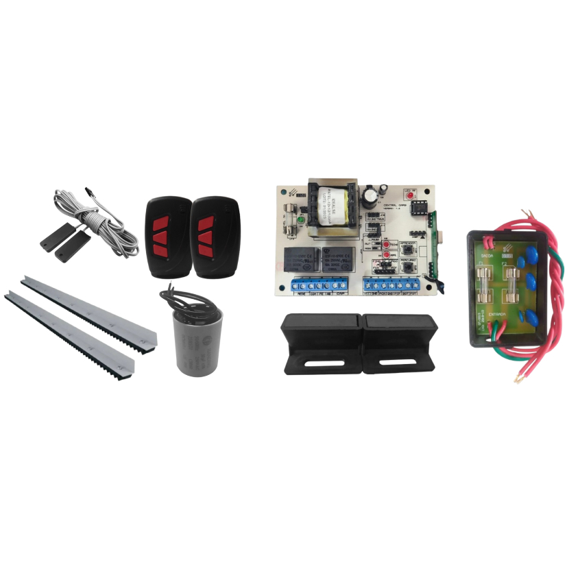 Kit Central GARS Portão Deslizante central + controles + capacitor +fim de curso + cremalheira + imã + protetor de surto