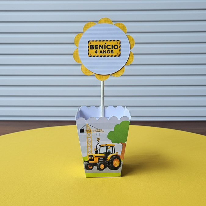 Centro de Mesa Personalizado Trator construção - Cachepot - Lembrancinhas para festa infantil