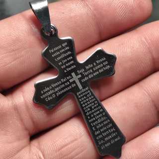 Pingente Crucifixo Grande Oração Pai Nosso Aço Inoxidável em Oferta na Shopee