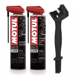 Kit Motul Limpeza e Lubrificação de Correntes Transmissão C1 C3 + Escova