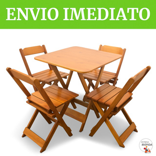 KIT JOGO DE MESA MADEIRA DOBRÁVEL 70X70 COM 4 CADEIRAS - BAR RESTAURANTE ÁREA GOURMET em Oferta na Shopee
