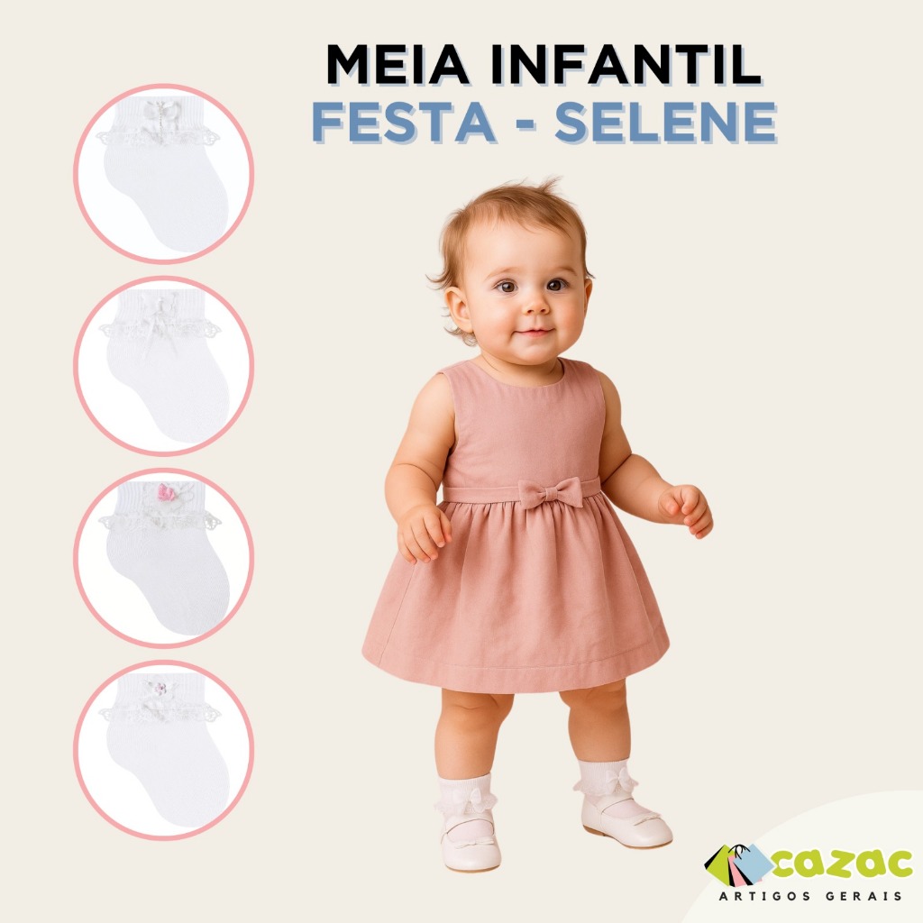 Meia Branca Batizado Criança Luxo Bordada Casamento Menina Bebê Aniversário em Oferta na Shopee