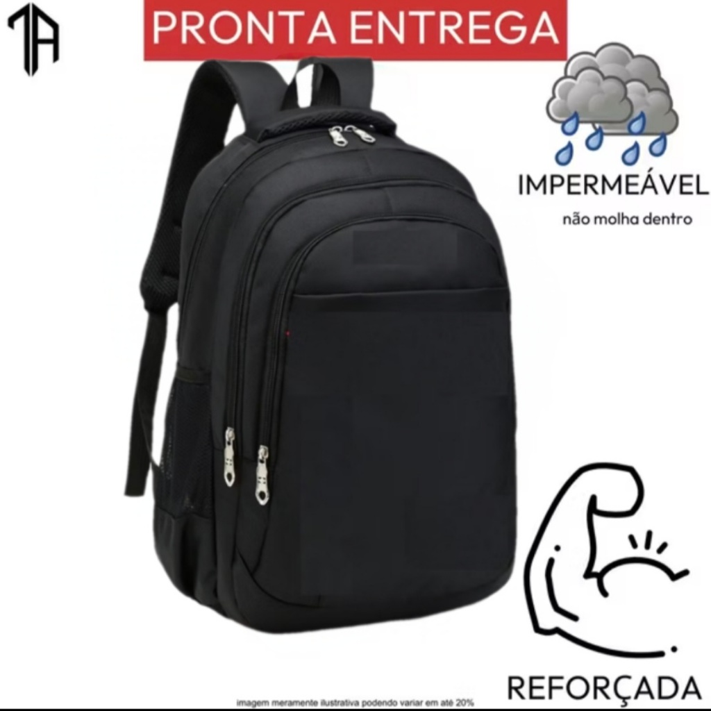 Mochila Bolsa Masculina Feminina Para Notebook 15.6 Reforçada Escolar Grande Cor Preta