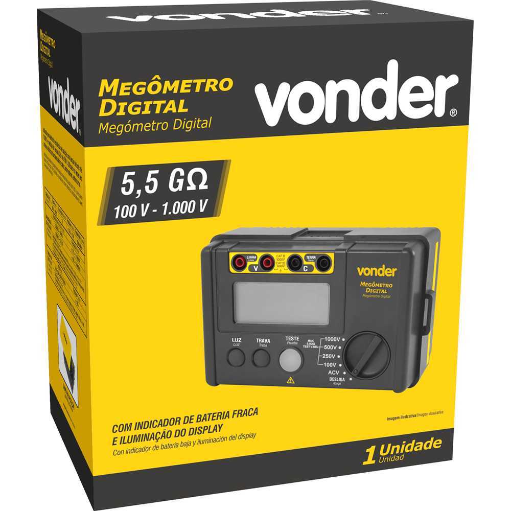 Megômetro Digital Vonder Teste de Isolação 100V a 1000V 5.5 Gigaohms Com Maleta e Garra Jacaré