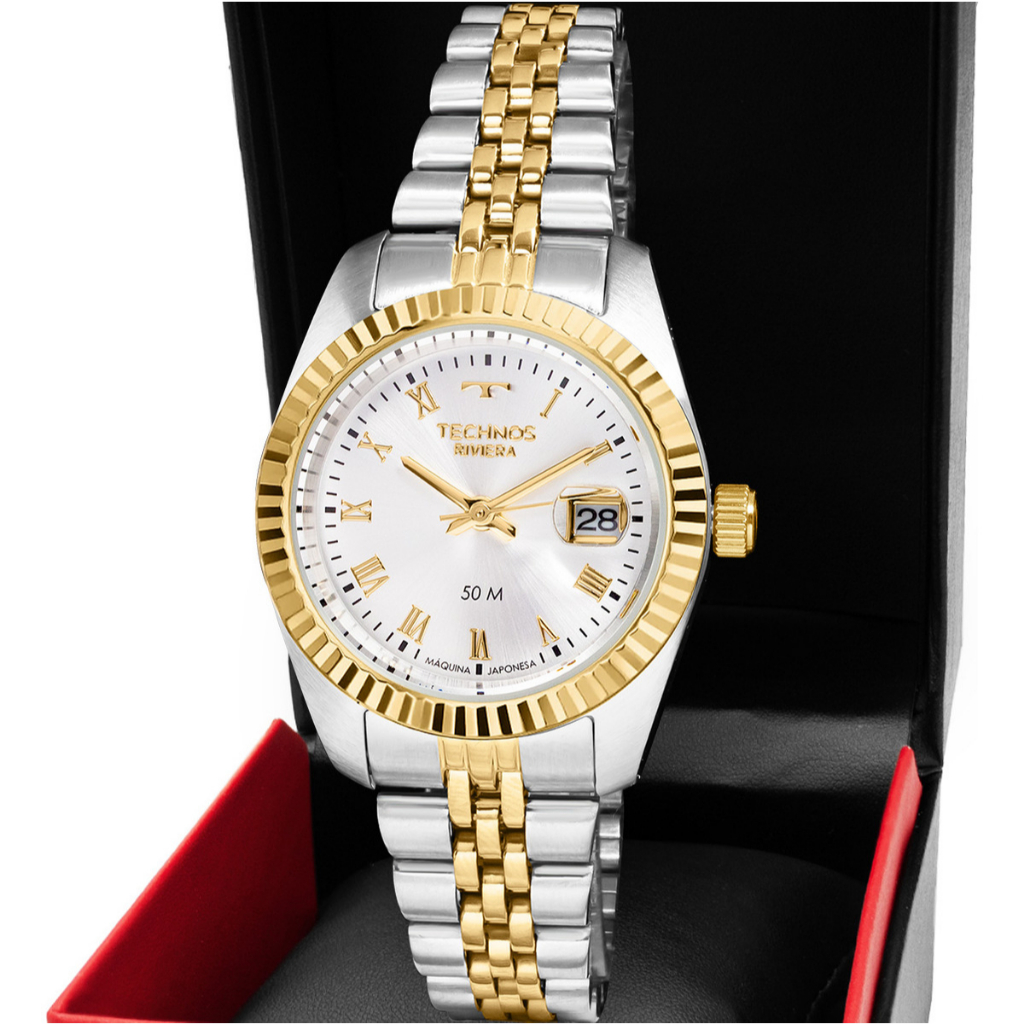 Relogio Feminino Technos Pequeno Riviera Prata com Dourado Original 2015CEP/1K em Oferta na Shopee