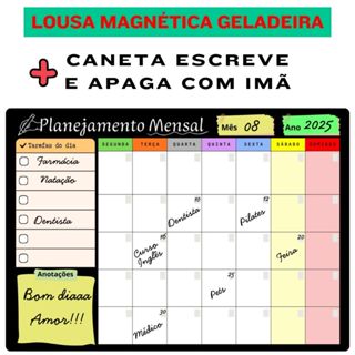 Mural Lousa Magnetica Anotações Semanal e Rotinas Diarias e Tarefa do dia dia Com Mes e Ano Colorido em Oferta na Shopee