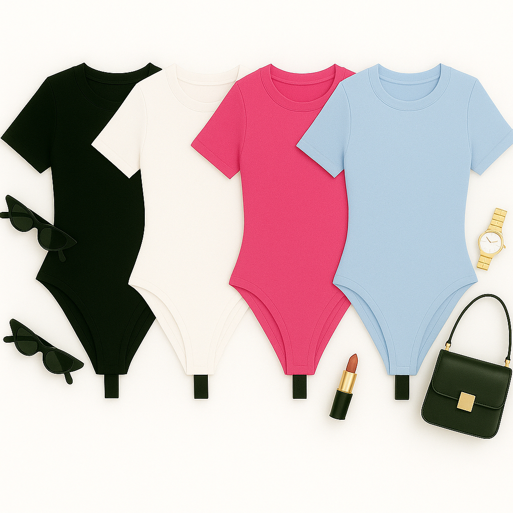 Kit 4 Body Feminino Manga Curta Blusinha Feminina Tecido Suplex Tendência em Oferta na Shopee