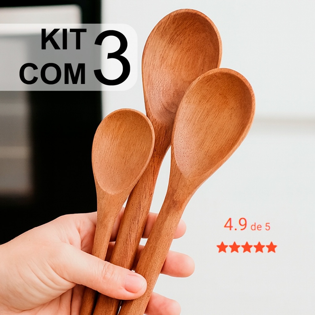 Kit Colher De Pau 1 á 3 Unidades P M G Utensilio Domestico Cozinha Resistente em Oferta na Shopee