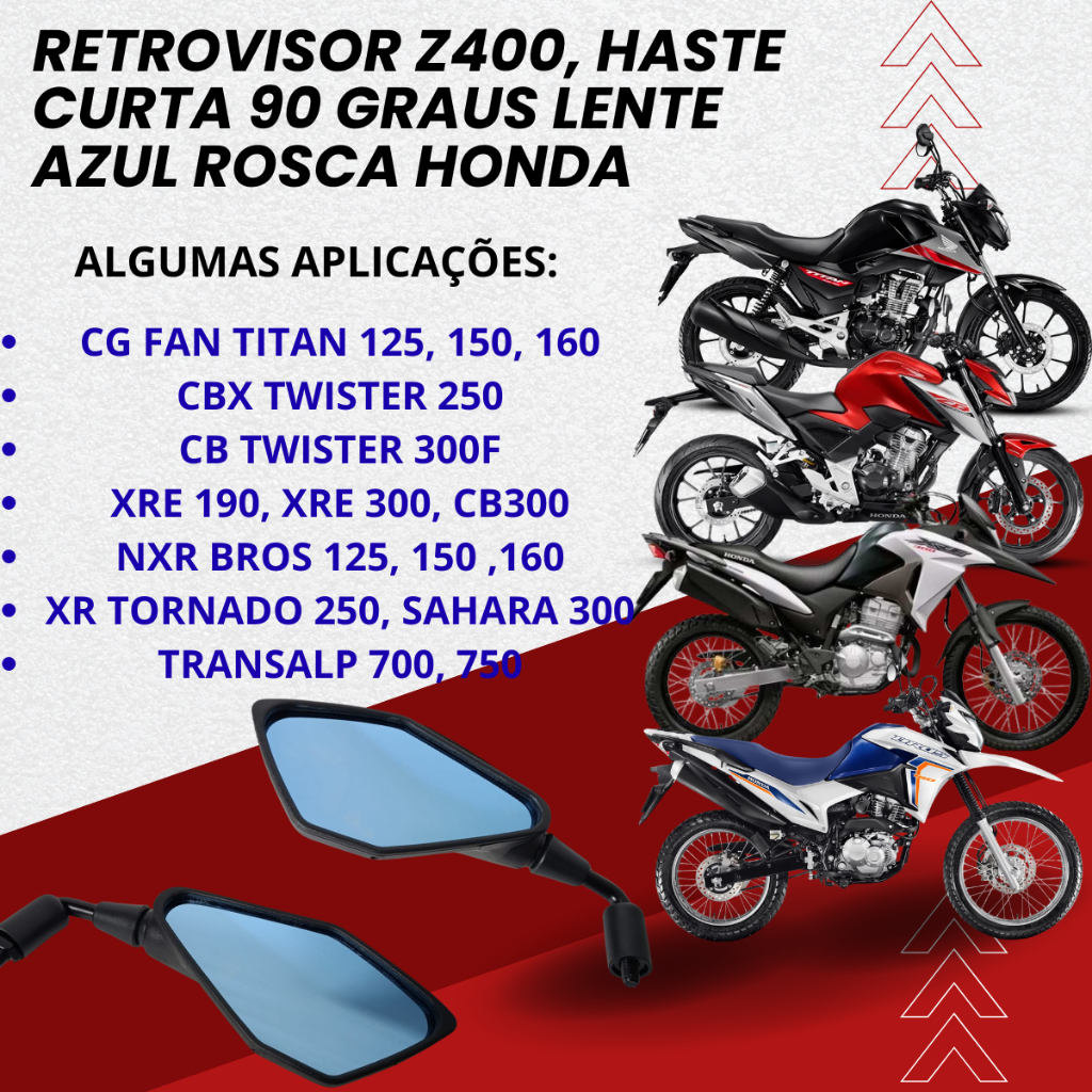 Retrovisor Lente Azul Z400 Haste Curta Rebaixado Rosca Honda Cg Fan Titan 125 150 160 Cb 300 Twister — imagem 2 de 2