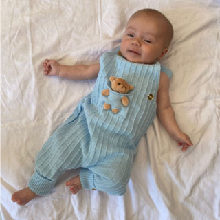 Jardineira Romper Menino Verão Alça Botões Madeira Punhos Canelados Dobrados Pés Ursinho Pelúcia. em Oferta na Shopee