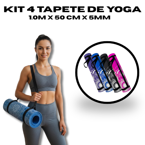 KIT 4 Tapetes Yoga Pilates 1m x 50cm x 5mm Colchonete Academia Antiderrapante Ginástica Fitness