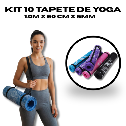 KIT 10 Tapetes Yoga Pilates 1m x 50cm x 5mm Colchonete Academia Antiderrapante Ginástica Fitness