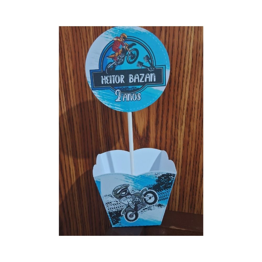 Centro de mesa moto azul*Lembrancinhas Personalizadas-festa infantil, decoração, kit festa, festa infantil, moto cross