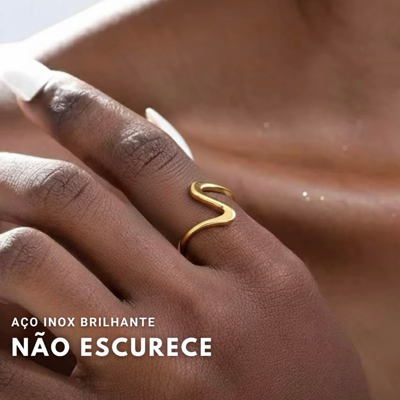 Anel Aço Inox regulável Anel Geométrico Anel Para Mulheres Anel Elegante Anel Festa Anel Aro ondulado Anel dourado em Oferta na Shopee