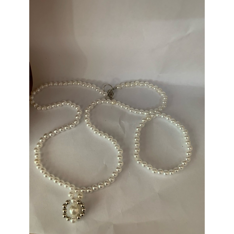 Conjunto Colar e Pulseira bijuteria Pérola Branca