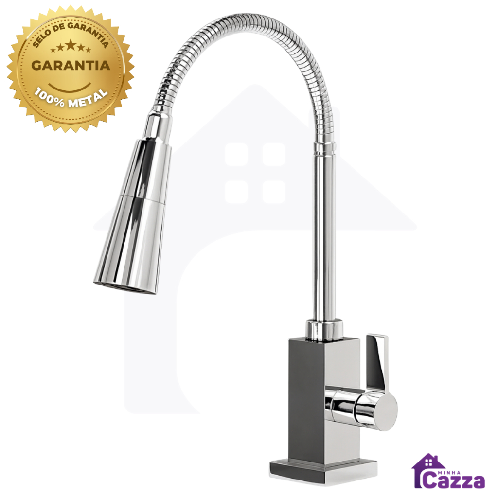 Torneira Metal Inox Gourmet Cozinha Mesa Bancada Metal Flexível Quadrada 1/4 de Volta