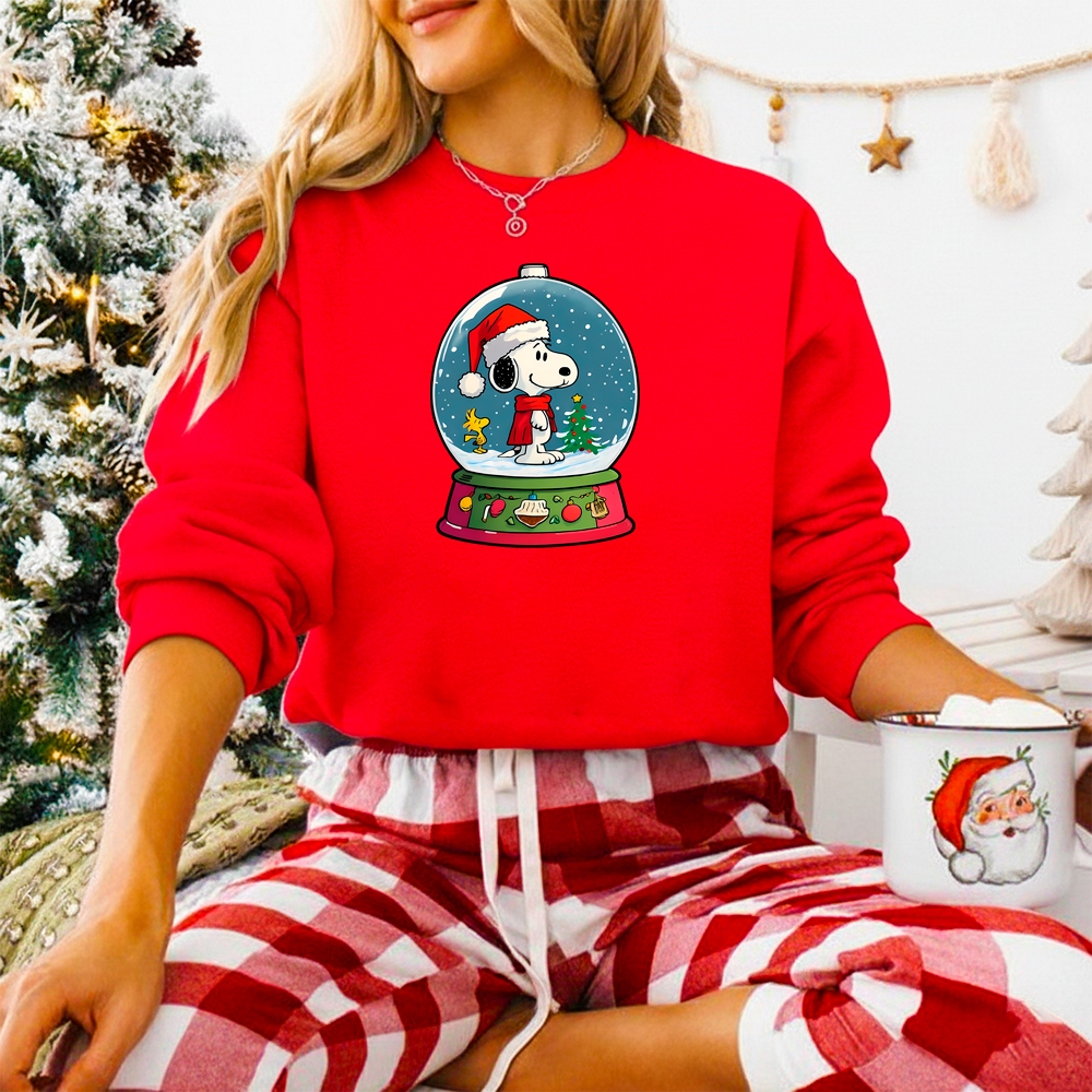 Moletom Feminino Natal Gola Careca ''GLOBO DE NEVE'' Qualidade Premium Vermelho Envio Imediato - 919