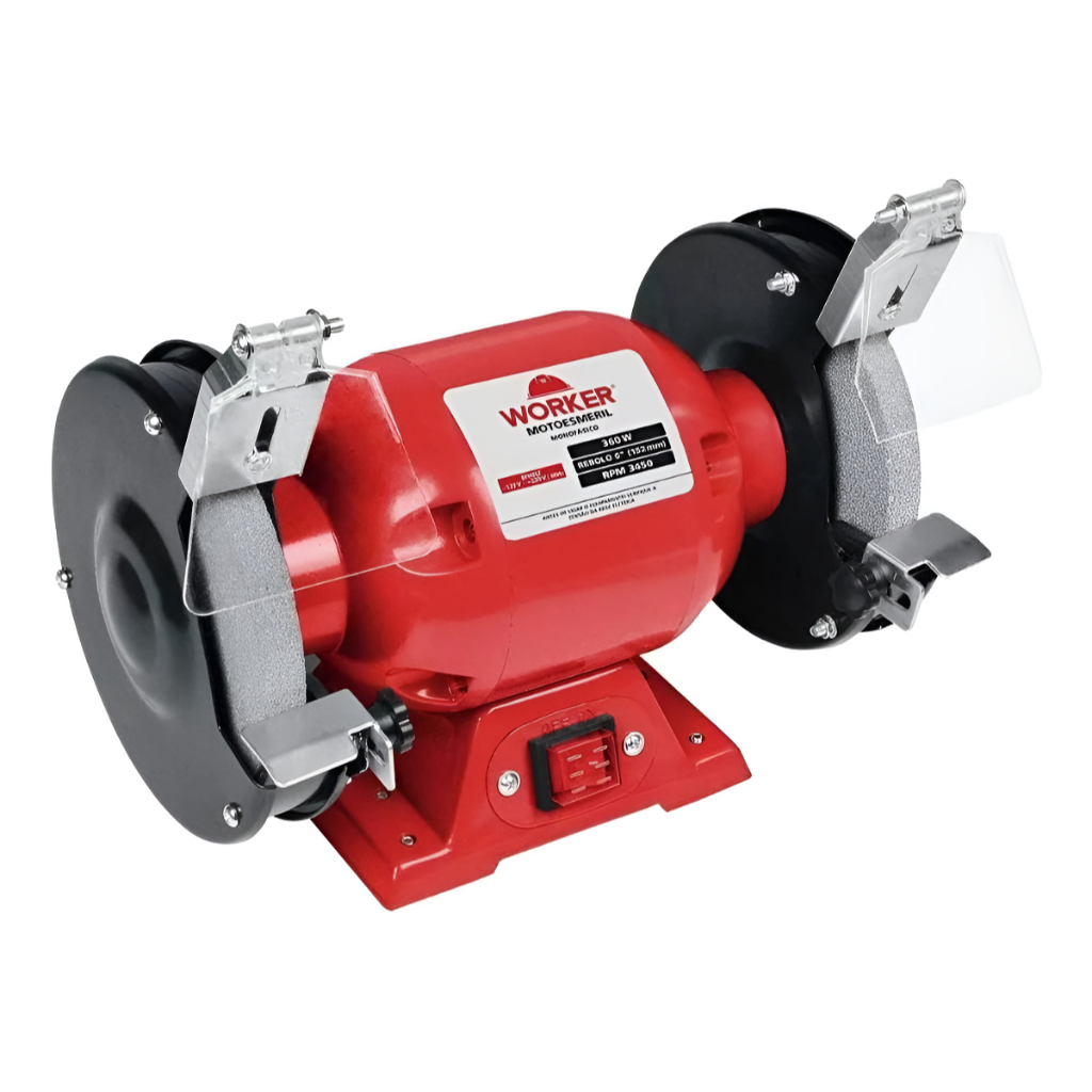 Moto Esmeril de Bancada Worker 6" 360W Bivolt Afiar e Polir Metal Com 2 Rebolos