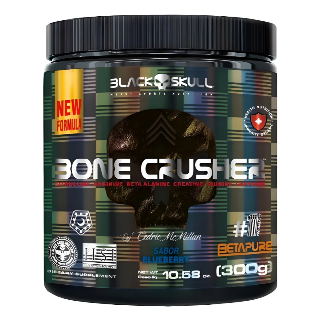Pré Treino Bone Crusher 300g Blueberry Pré Treino Pote - Black Skull