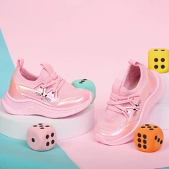 Tênis Infantil Meninas Festa Calce Fácil Casual Super Confortável Boneca Com Bordado Gatinho T004