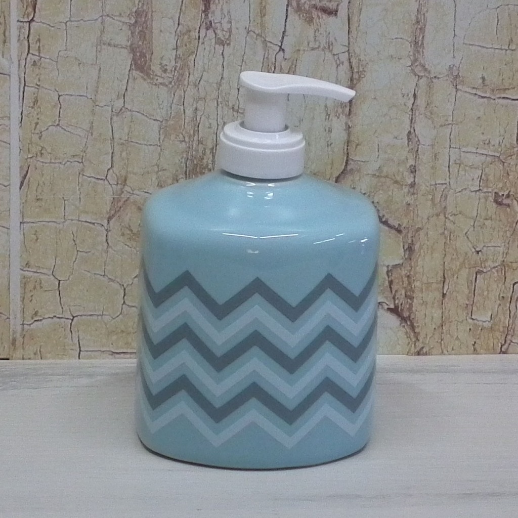 Porta Sabonete Líquido de Porcelana ou Porta Álcool Gel Chevron Azul Candy para kit Higiene Bebe Lavabo