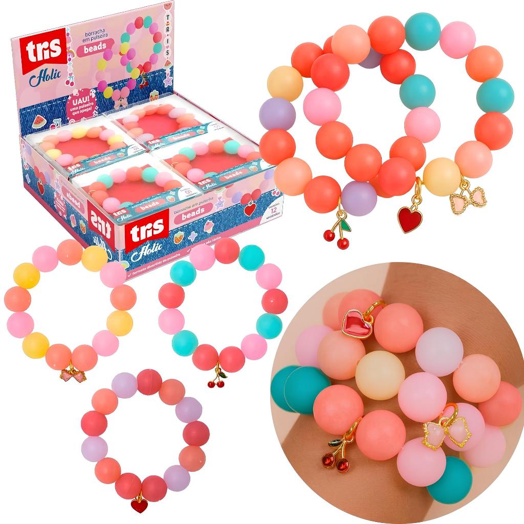 Kit Com 3/2/1 Pulseiras Para Crianças Infantil Miçanga Borracha Fofa Escolar Papelaria Criativa Tris em Oferta na Shopee
