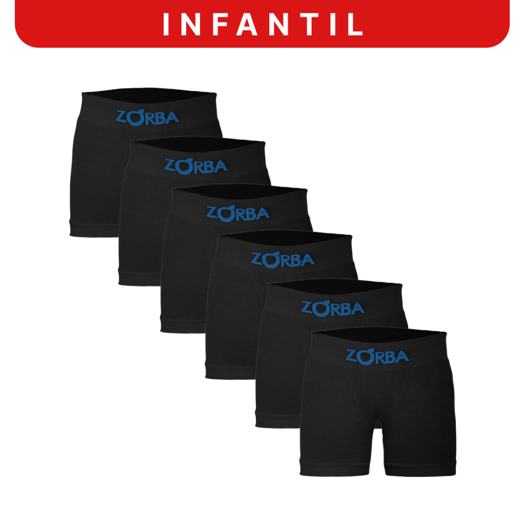 Kit 6 Cuecas Zorba Infantil Boxer Algodão Sem Costura 678 em Oferta na Shopee