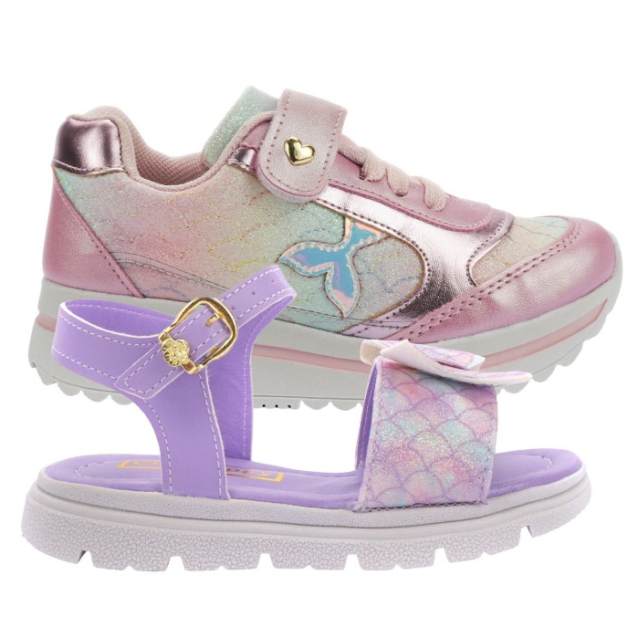Kit Tenis Infantil Menina Sereia e Sandalia Infantil Menina Sereia Tenis infantil Feminino Sandalia