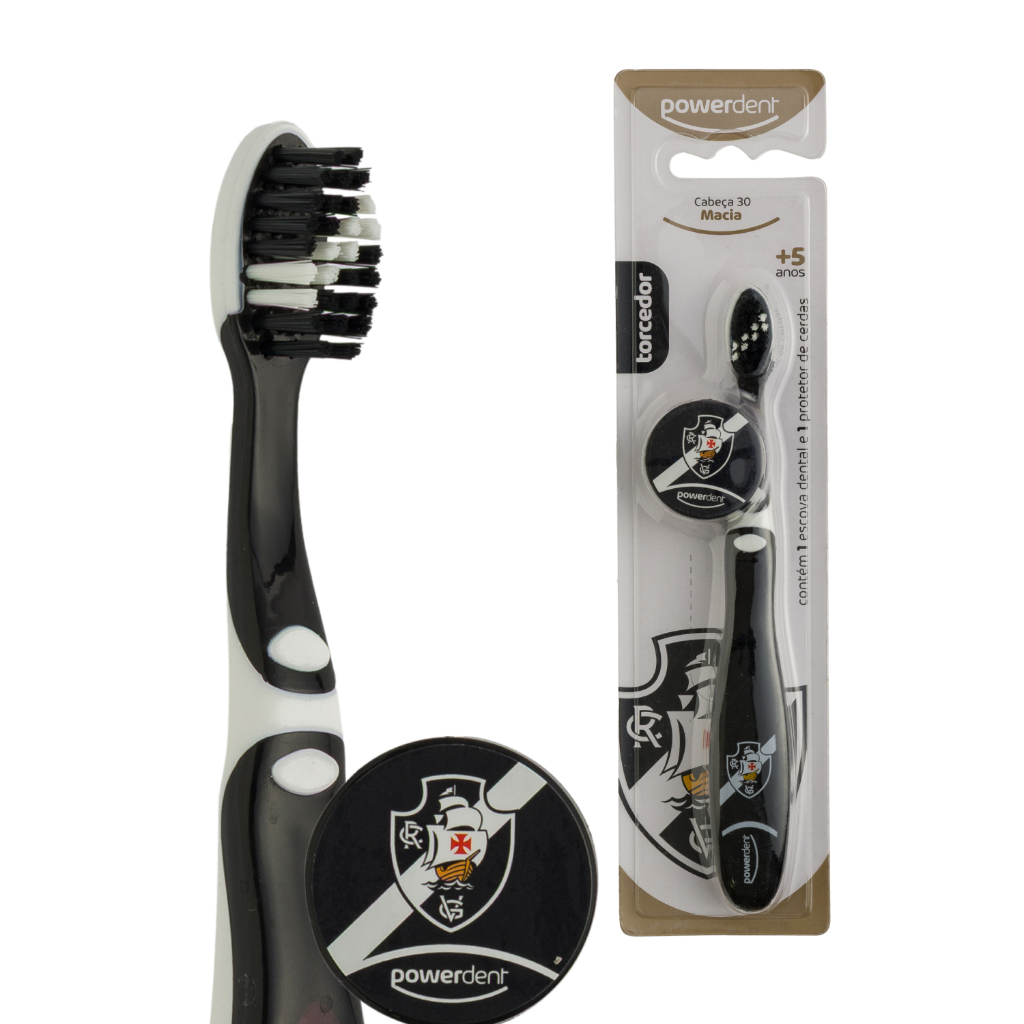 Escova De Dentes Infantil PowerDent Torcedor Vasco Kids Macia Cerdas Suaves Conforto Gengival