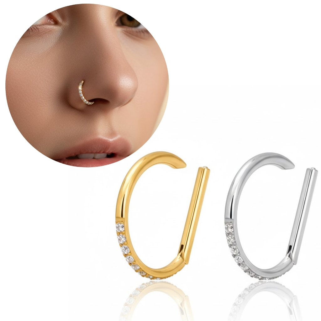 [ TITÂNIO ] Piercing Meia Argola Cravejada Titânio e Zircônia Nariz, Orelha, Septril, Rook, Conch Anti Alérgico