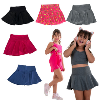 Short Saia Infantil Malha Suplex Têndencia Escolar Ginástica Esportes Para Meninas em Oferta na Shopee